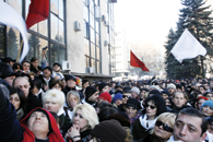 Thousands of opposition supporters rally outside the state-owned public broadcaster