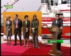 President Mikheil Saakashvili and top officials at yesterday’s ceremony