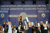 Manana Kobakhidze, the Georgian Dream-Democratic Georgia interim chairperson, speaks to supporters