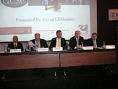 Georgia’s Center for Strategy Competitiveness opened Thursday, with a presentation by (L-R) Professor of Georgia State University Bijan Fazlollahi, USAID Mission Director Stephen Haykin, President of Caucasus University Kakha Shengelia, and Deputy Minister of Education and Science Nodar Surguladze