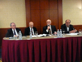 The Independent Experts Club present their third volume of articles. (from the left) Revaz Gachechiladze, Archil Gegeshidze, Soso Tsiskarishvili and Ucha Nanuashvili