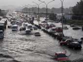 Cars stranded in the Ortachala district of the capital