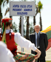 Valdas Adamkus stands on the boulevard bearing his name