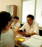 President Saakashvili speaks to visitors and staff at the Adjara Employment Agency.