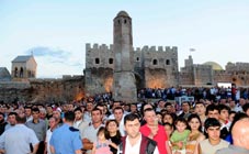 Throngs of people gather in front of the newly refurbished Rabat Castle in Akhaltsikhe.