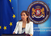 Deputy Foreign Minister Nino Kalandadze addresses the media