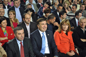 UNM’s Davit Bakradze (left), then President Mikheil Saakashvili (centre) and his wife Sandra Roelovs