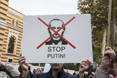 Rally participant holds a poster, November 15