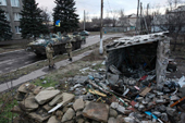 A damaged building in Debaltsevo, Donetsk region